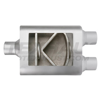 Different Trend® - Flowsound Series Stainless Steel Oval Gray Exhaust Muffler (3.5" Center ID, 2.5" Dual OD, 13" Length)