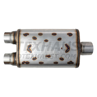 Different Trend® - Flow Chaser Series Stainless Steel Oval Gray Exhaust Muffler (2.5" Dual ID, 2.5" Center OD, 14" Length)