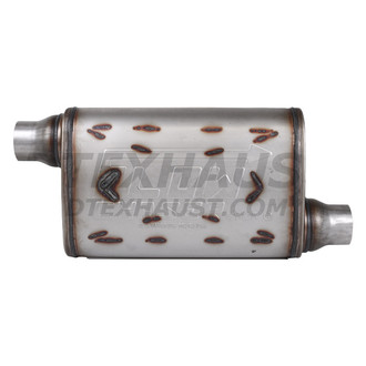 Different Trend® - Flow Chaser Series Stainless Steel Oval Gray Exhaust Muffler (2.5" Offset ID, 2.5" Offset OD, 14" Length)