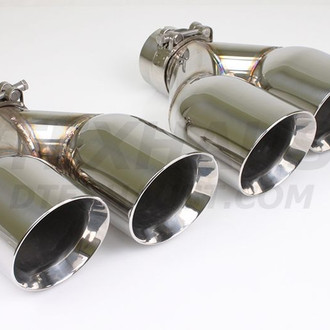 Different Trend® - Hi-Polished Series Stainless Steel Passenger Side Staggered Round Slant Cut Bolt-On Dual Exhaust Tip (2.5" Inlet, 9.5" Length)