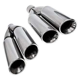 Different Trend® - Hi-Polished Series Stainless Steel Side Way Round Angle Cut Dual Exhaust Tip (2.25" Inlet, 4" Outlet, 20.5" Length)
