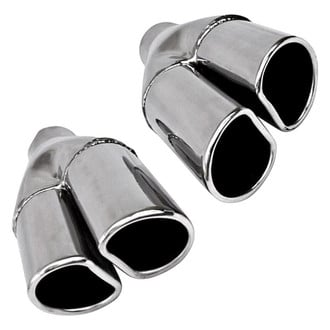 Different Trend® - Hi-Polished Series Stainless Steel Driver Side Oval Rolled Edge Angle Cut Dual Exhaust Tip (2.25" Inlet, 10.5" Length)