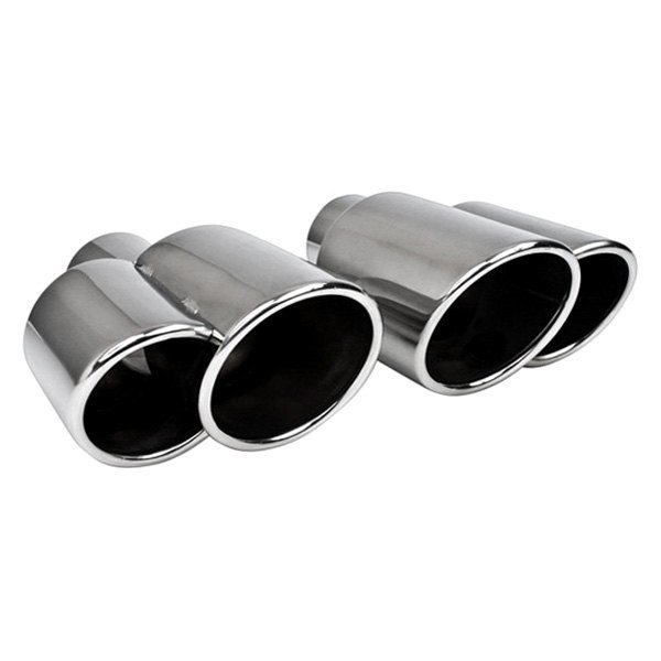Different Trend® - Hi-Polished Series Driver Side Stainless Steel Round Rolled Edge Angle Cut Dual Exhaust Tip