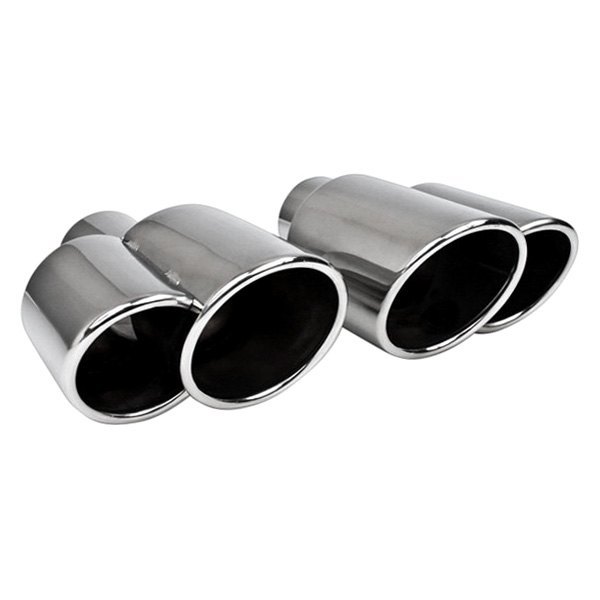 Different Trend® - Hi-Polished Series Passenger Side Stainless Steel Round Rolled Edge Angle Cut Dual Exhaust Tip