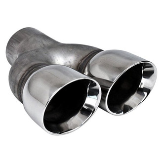 Different Trend® - Hi-Polished Series Stainless Steel Hog Leg Parallel Round Straight Cut Dual Exhaust Tip (2.25" Inlet, 9.5" Length)