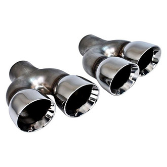 Different Trend® - Hi-Polished Series Stainless Steel Driver Side Ford Style Round Straight Cut Dual Exhaust Tip (2.25" Inlet, 8.5" Length)