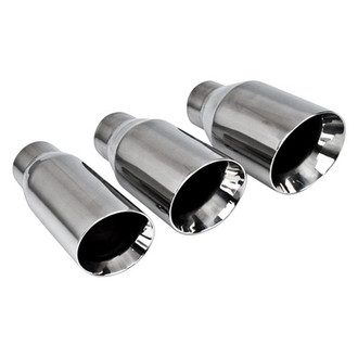 Different Trend® - Hi-Polished Series Stainless Steel Closed Outer Casing Round Slant Cut Double-Wall Exhaust Tip (2.25" Inlet, 4" Outlet, 8" Length)