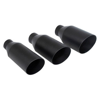Different Trend® - Black Powder Coated Series Closed Outer Casing Round Angle Cut Weld-On Double-Wall Exhaust Tip (2.25" Inlet, 4" Outlet, 8" Length)