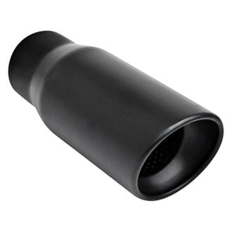 Different Trend® - Black Powder Coated Series Round Resonated Rolled Edge Angle Cut Weld-On Exhaust Tip (2.25" Inlet, 4" Outlet, 9" Length)