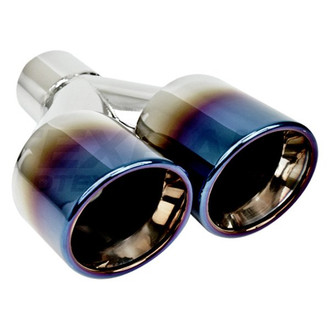 Different Trend® - Blue Flame Series Staggered Round Rolled Edge Slant Cut Dual Exhaust Tip (2.25" Inlet, 9.5" Length)