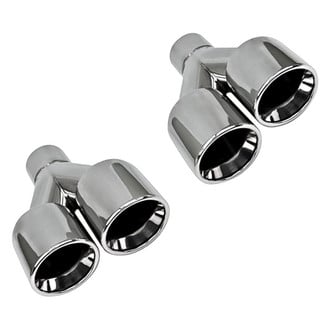 Different Trend® - Hi-Polished Series Stainless Steel Driver Side Staggered Round Rolled Edge Angle Cut Dual Exhaust Tip (2.25" Inlet, 9.5" Length)