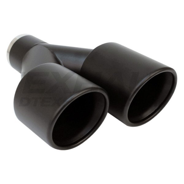 Different Trend® - Black Powder Coated Series Driver Side Staggered Round Rolled Edge Slant Cut Dual Exhaust Tip