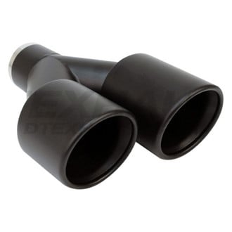 Different Trend® - Black Powder Coated Series Driver Side Staggered Round Rolled Edge Slant Cut Dual Exhaust Tip (2.25" Inlet, 9.5" Length)
