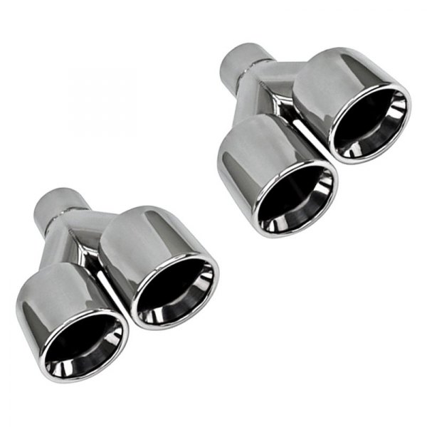 Different Trend® - Hi-Polished Series Passenger Side Stainless Steel Staggered Round Rolled Edge Angle Cut Dual Exhaust Tip