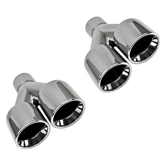 Different Trend® - Hi-Polished Series Stainless Steel Passenger Side Staggered Round Rolled Edge Angle Cut Dual Exhaust Tip (2.25" Inlet, 9.5" Length)