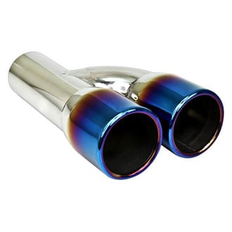 Different Trend® - Blue Flame Series Reversible Round Rolled Edge Straight Cut Dual Exhaust Tip (2.25" Inlet, 9" Length)
