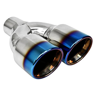Different Trend® - Blue Flame Series Round Rolled Edge Angle Cut Dual Exhaust Tip (2.25" Inlet, 9.75" Length)