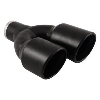 Different Trend® - Black Powder Coated Series Driver Side Staggered Round Rolled Edge Slant Cut Dual Exhaust Tip (2.25" Inlet, 9.75" Length)