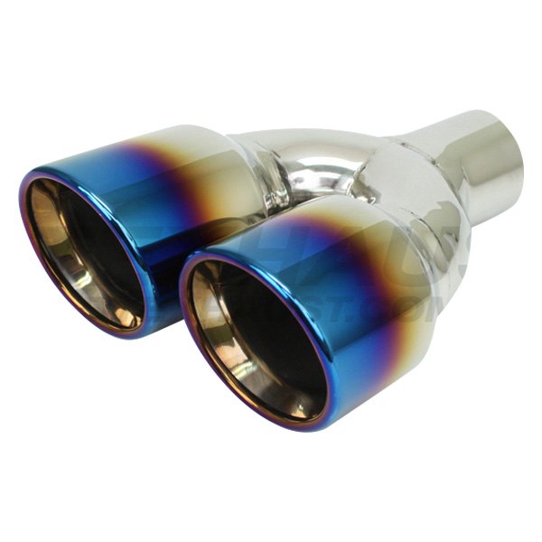 Different Trend® - Blue Flame Series Passenger Side Staggered Round Rolled Edge Angle Cut Dual Exhaust Tip