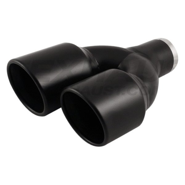 Different Trend® - Black Powder Coated Series Passenger Side Staggered Round Rolled Edge Slant Cut Dual Exhaust Tip