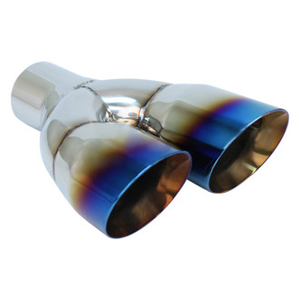 Different Trend® - Blue Flame Series Driver Side Round Angle Cut Dual Exhaust Tip (2.25" Inlet, 9.25" Length)