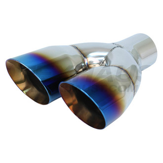 Different Trend® - Blue Flame Series Passenger Side Round Angle Cut Dual Exhaust Tip (2.25" Inlet, 9.25" Length)