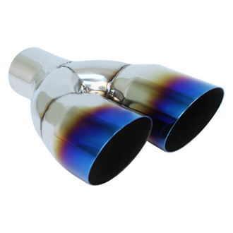 Different Trend® - Blue Flame Series Driver Side Round Angle Cut Dual Exhaust Tip (2.25" Inlet, 9.25" Length)