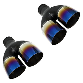 Different Trend® - Blue Flame Series Passenger Side Round Angle Cut Dual Exhaust Tip (2.25" Inlet, 9.25" Length)