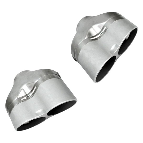 Different Trend® - Stainless Steel with Anodized Aluminum Series Passenger Side Aluminum Billet Sideways Round Angle Cut Dual Exhaust Tip