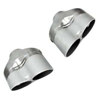 Different Trend® - Stainless Steel with Anodized Aluminum Series Aluminum Billet Passenger Side Sideways Round Angle Cut Dual Exhaust Tip (2.25" Inlet, 7" Length)