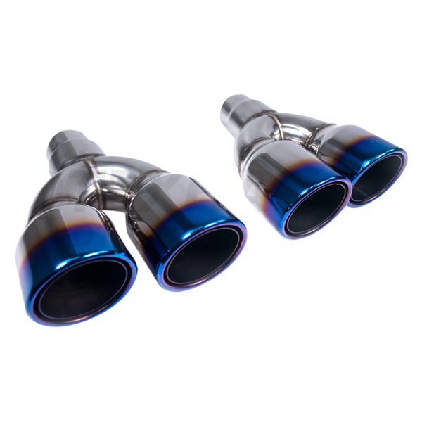 Different Trend® - Blue Flame Series Driver Side Round Double Layer Rolled Edge Angle Cut Dual Exhaust Tip