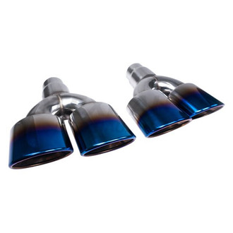 Different Trend® - Blue Flame Series Driver Side Round Rolled Edge Angle Cut Dual Exhaust Tip (2.25" Inlet, 8.5" Outlet, 10.5" Length)
