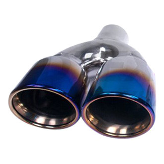 Different Trend® - Blue Flame Series Driver Side Round Rolled Edge Angle Cut Dual Exhaust Tip (2.25" Inlet, 7.38" Outlet, 9" Length)