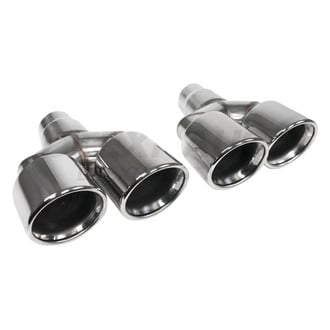 Different Trend® - Hi-Polished Series Stainless Steel Passenger Side Round Rolled Edge Angle Cut Dual Exhaust Tip (2.25" Inlet, 7.38" Outlet, 9" Length)