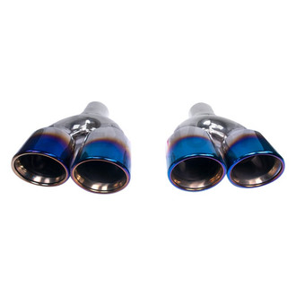 Different Trend® - Blue Flame Series Passenger Side Round Rolled Edge Angle Cut Dual Exhaust Tip (2.25" Inlet, 7.38" Outlet, 9" Length)