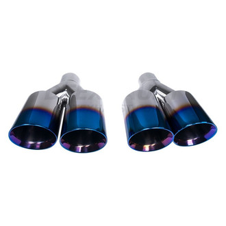 Different Trend® - Blue Flame Series Passenger Side Round Angle Cut Dual Exhaust Tip (2.25" Inlet, 9.5" Length)