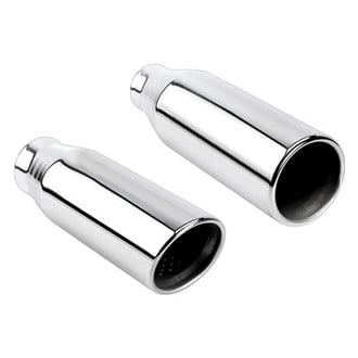 Different Trend® - Hi-Polished Series Stainless Steel SUV Style Round Resonated Straight Cut Exhaust Tip (2.5" Inlet, 4" Outlet, 12" Length)