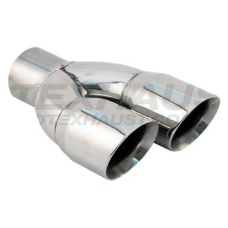 Different Trend® - Hi-Polished Series Stainless Steel Driver Side Round Angle Cut Dual Exhaust Tip (2.5" Inlet, 9.5" Length)