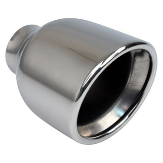 Different Trend® - Hi-Polished Series Stainless Steel Round Rolled Edge Angle Cut Double-Wall Exhaust Tip (2.5" Inlet, 4" Outlet, 6.125" Length)