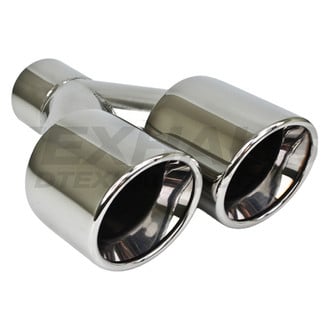 Different Trend® - Hi-Polished Series Stainless Steel Driver Side Staggered Round Rolled Edge Slant Cut Dual Exhaust Tip (2.5" Inlet, 9.5" Length)