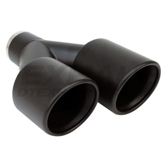 Different Trend® - Black Powder Coated Series Driver Side Staggered Round Rolled Edge Slant Cut Dual Exhaust Tip (2.5" Inlet, 9.5" Length)