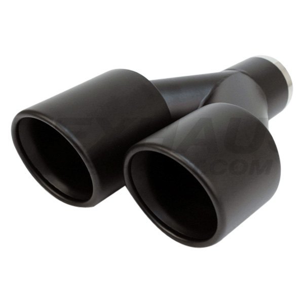 Different Trend® - Black Powder Coated Series Passenger Side Staggered Round Rolled Edge Slant Cut Dual Exhaust Tip