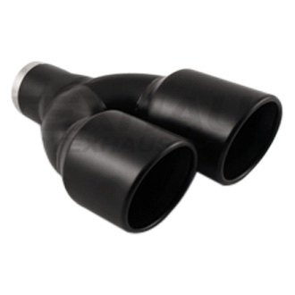 Different Trend® - Black Powder Coated Series Driver Side Staggered Round Rolled Edge Slant Cut Dual Exhaust Tip (2.5" Inlet, 9.75" Length)