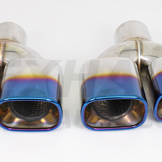 Different Trend® - Blue Flame Series Driver Side Parallel Rectangular Resonated Rolled Edge Angle Cut Dual Exhaust Tip (2.5" Inlet, 10.25" Length)