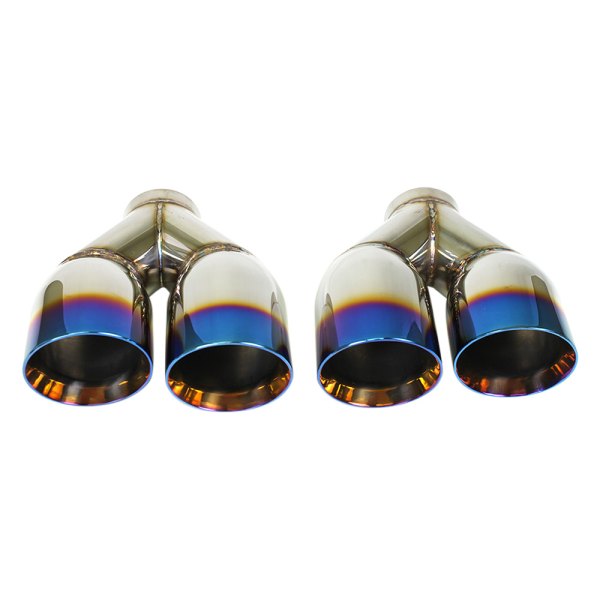 Different Trend® - Blue Flame Series Driver Side Staggered Round Slant Cut Dual Exhaust Tip