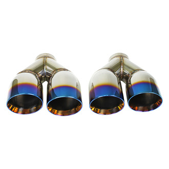 Different Trend® - Blue Flame Series Driver Side Staggered Round Slant Cut Dual Exhaust Tip (2.5" Inlet, 8.25" Length)