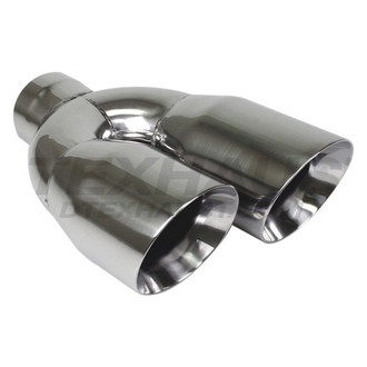 Different Trend® - Hi-Polished Series Stainless Steel Driver Side Staggered Round Angle Cut Dual Exhaust Tip (2.5" Inlet, 12" Length)