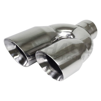 Different Trend® - Hi-Polished Series Stainless Steel Passenger Side Staggered Round Angle Cut Dual Exhaust Tip (2.5" Inlet, 12" Length)