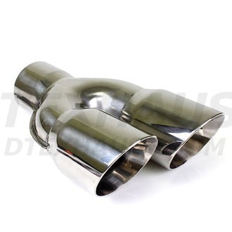 Different Trend® - Hi-Polished Series Stainless Steel Driver Side Staggered Round Angle Cut Dual Exhaust Tip (2.5" Inlet, 12" Length)