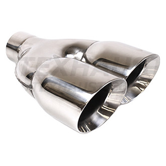 Different Trend® - Hi-Polished Series Stainless Steel Passenger Side Staggered Round Angle Cut Dual Exhaust Tip (2.5" Inlet, 12" Length)